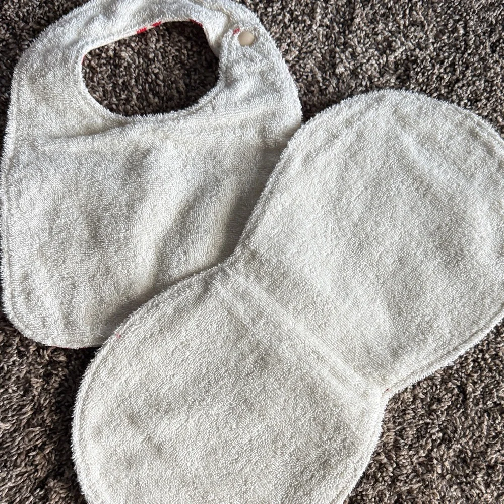 Red and White Baby Bib and Burp Cloth Set
